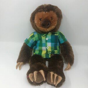 Build A Bear BAB Brown Sloth in Plaid Green Shirt Plush Stuffed Animal Soft Toy